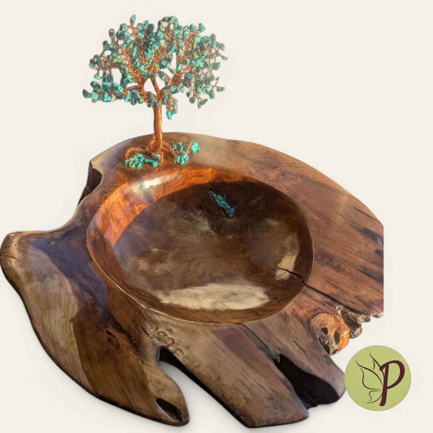 #185 - Large Teak Bowl with Dyed Howlite (Turquoise Color)