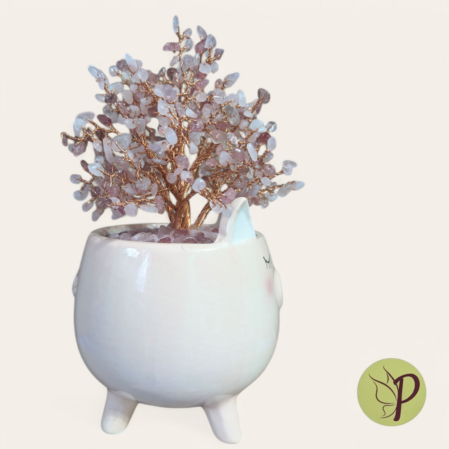 #181 - Round Piggy with Rose Quartz and Strawberry Quartz