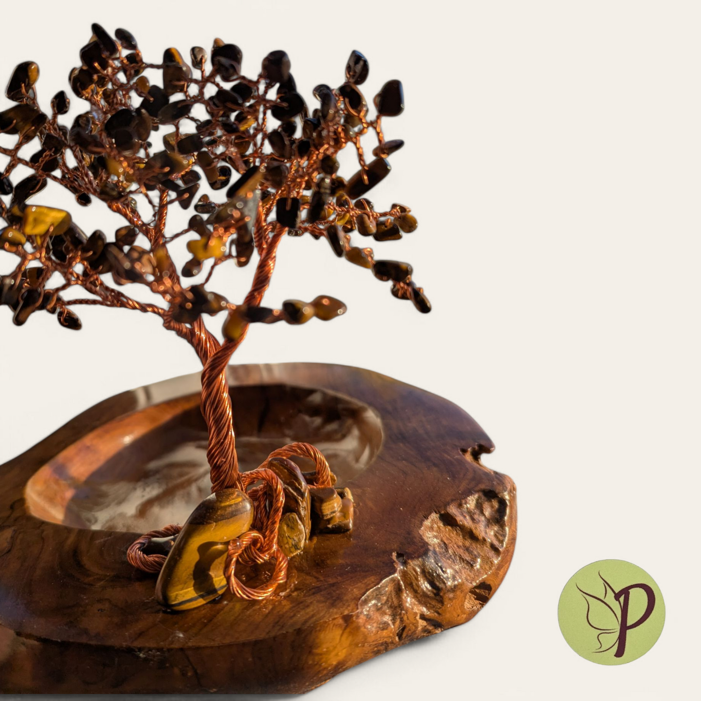 #186 - Medium Teak Bowl with Tiger Eye