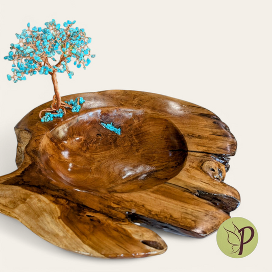 #185 - Large Teak Bowl with Dyed Howlite (Turquoise Color)