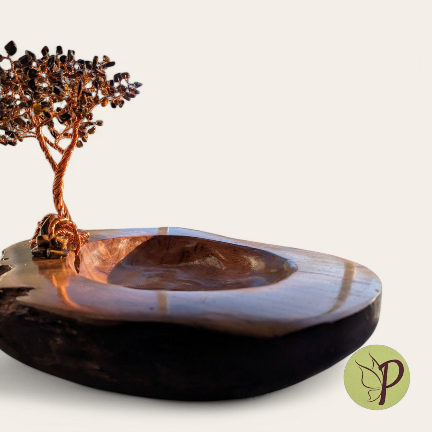 #186 - Medium Teak Bowl with Tiger Eye