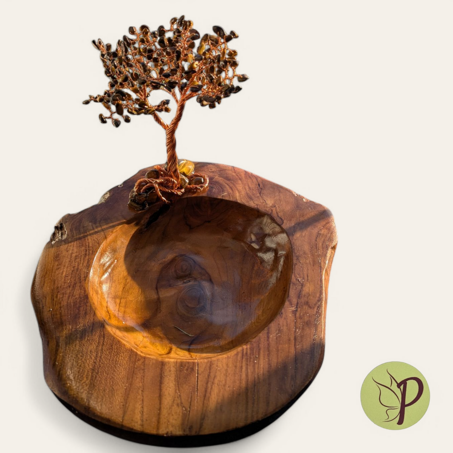 #186 - Medium Teak Bowl with Tiger Eye