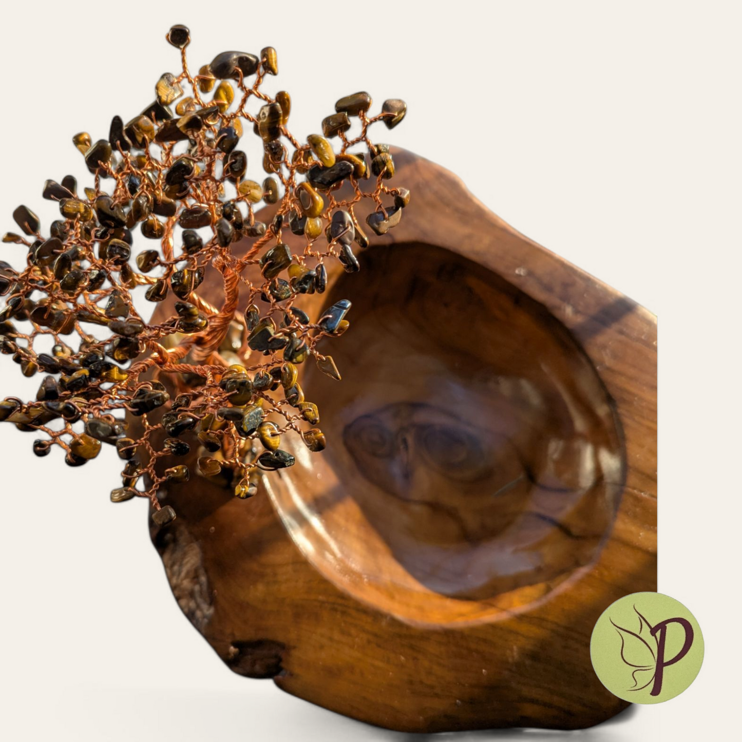 #186 - Medium Teak Bowl with Tiger Eye