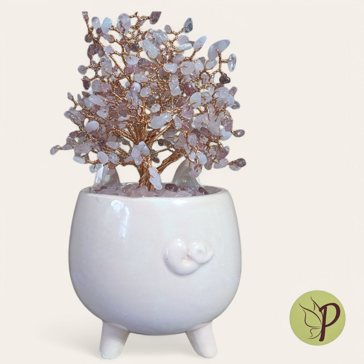 #181 - Round Piggy with Rose Quartz and Strawberry Quartz