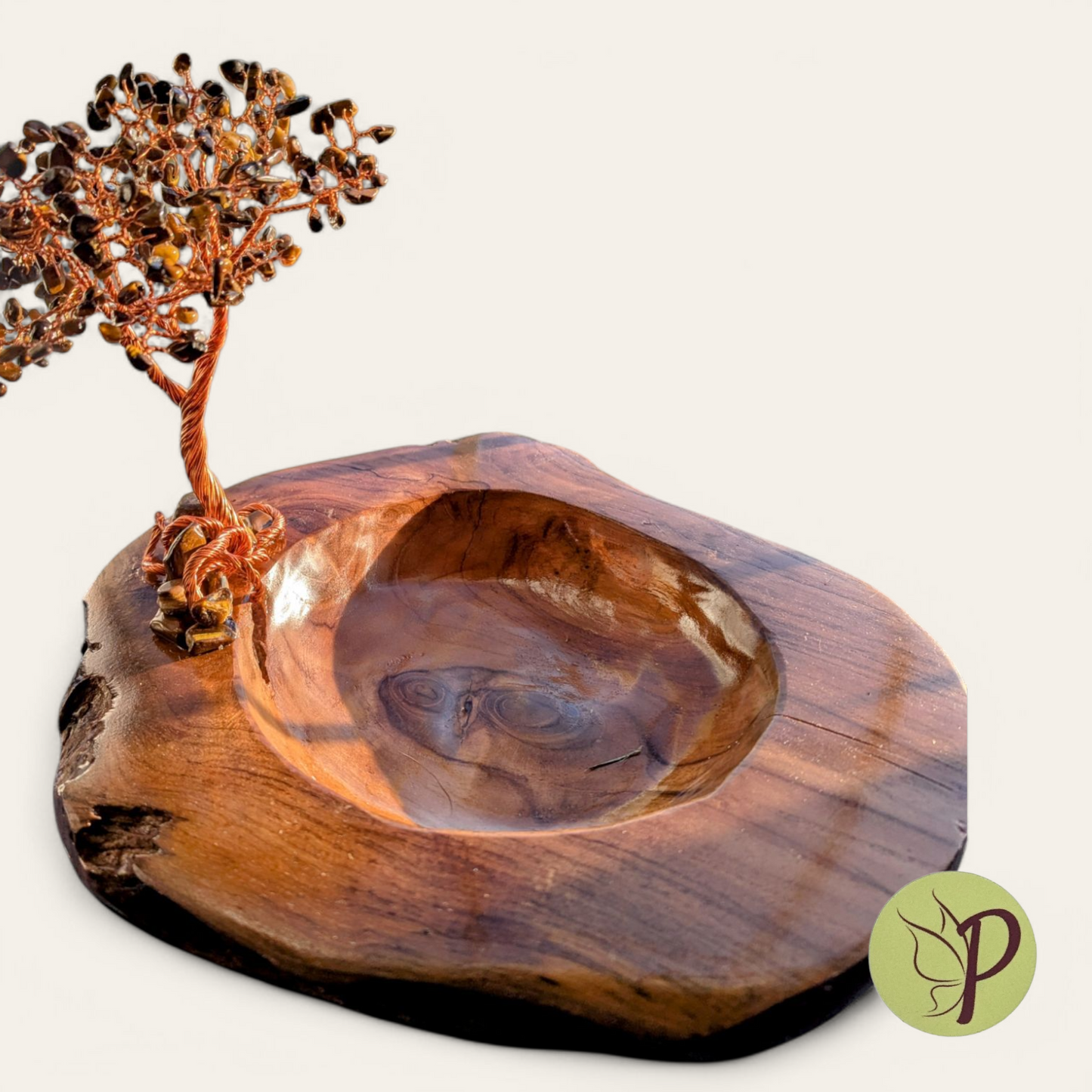 #186 - Medium Teak Bowl with Tiger Eye