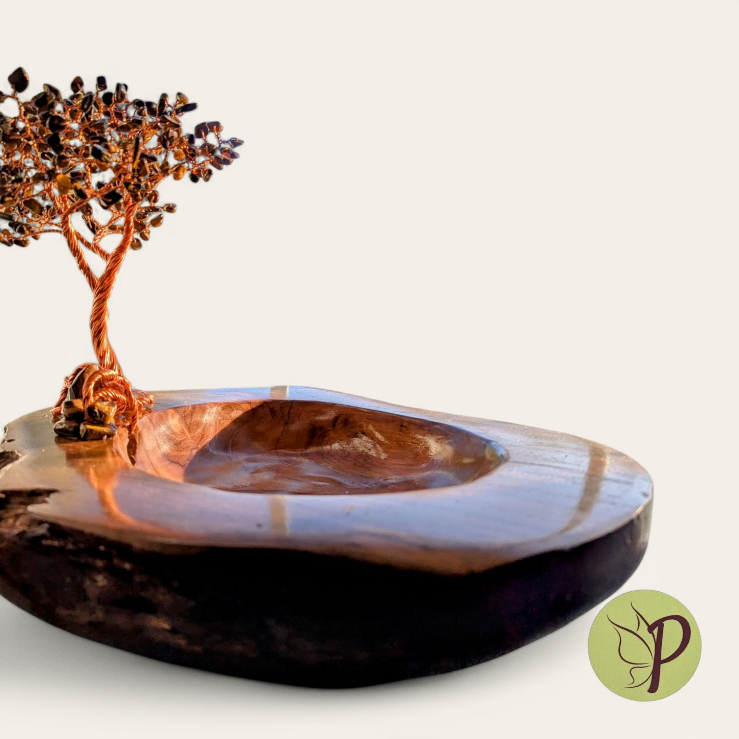 #186 - Medium Teak Bowl with Tiger Eye