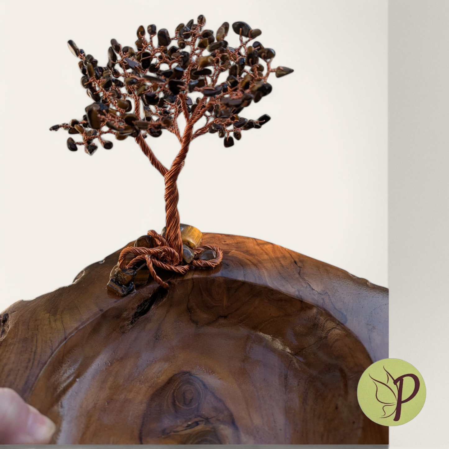 #186 - Medium Teak Bowl with Tiger Eye