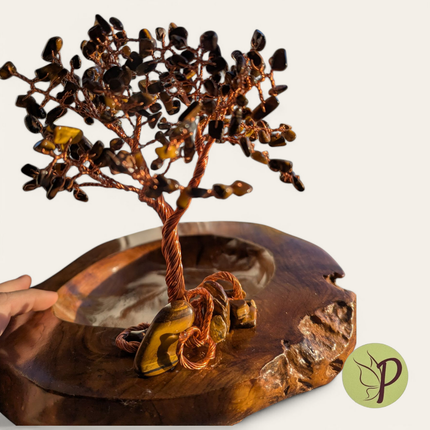 #186 - Medium Teak Bowl with Tiger Eye